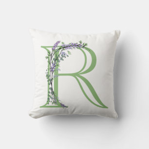 Monogram R Lavender Eucalyptus Throw Pillow