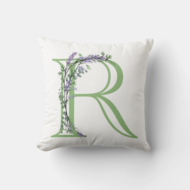 Monogram R Lavender Eucalyptus Throw Pillow (Front)