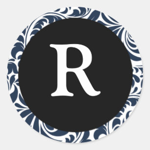 Monogram R Navy Blue Personalizable Wedding Monogr Classic Round Sticker
