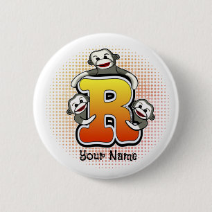 Monogram R Sock Monkey   2 Inch Round Button