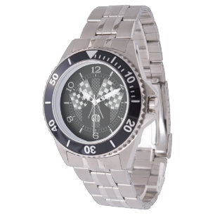 Monogram Racing Flags Black Stripes Carbon Style Watch