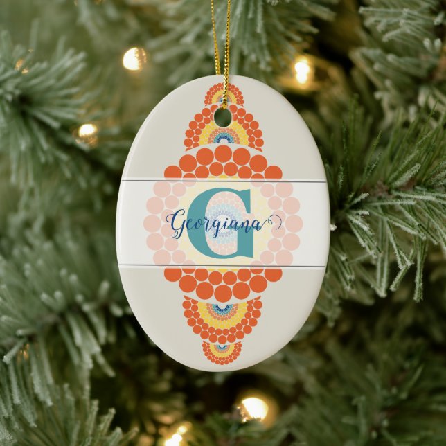 Monogram Radiant Aegean Summer Ornamental Mandala Ceramic Ornament (Tree)