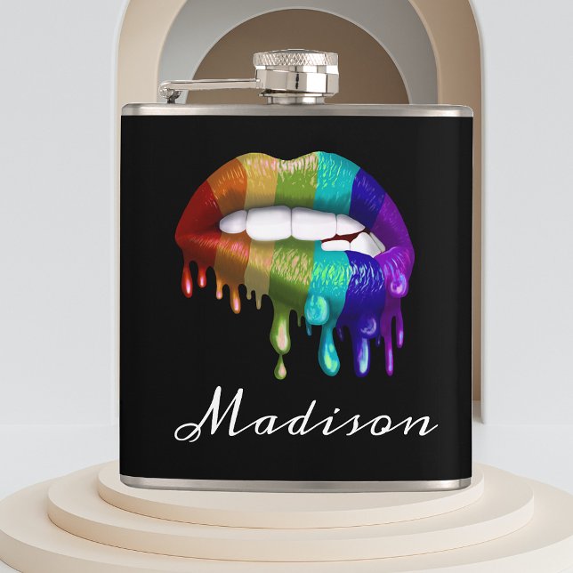 Monogram Rainbow Biting Lips Drips  Hip Flask (Creator Uploaded)