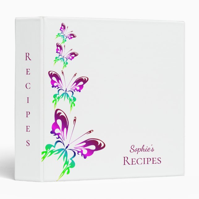 Monogram Rainbow Butterflies Recipe Binder (Front/Spine)