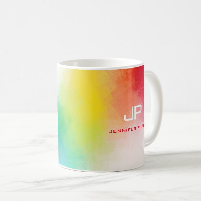 Monogram Rainbow Colours Colourful Abstract Art Coffee Mug (Front Right)
