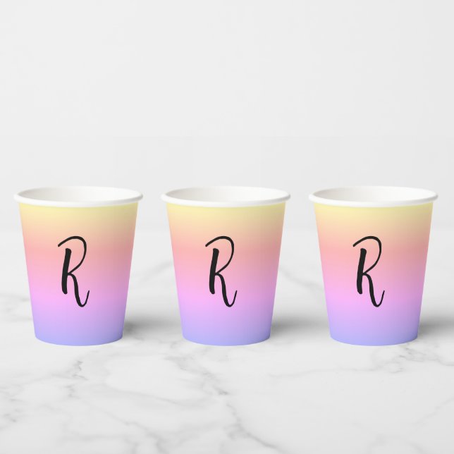 Monogram Rainbow Colours Personalized Paper Cups (Multi)