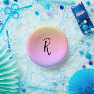 Monogram Rainbow Colours Personalized Paper Plate
