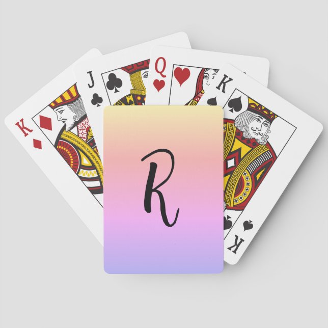 Monogram Rainbow Colours Personalized Playing Cards (Back)