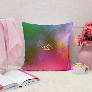 Monogram rainbow condensation mist Modern Initials Throw Pillow