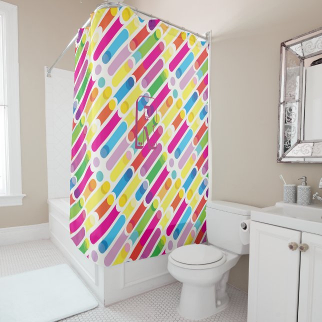 Monogram Rainbow Diagonal Lines Pattern Pop Art (In Situ)