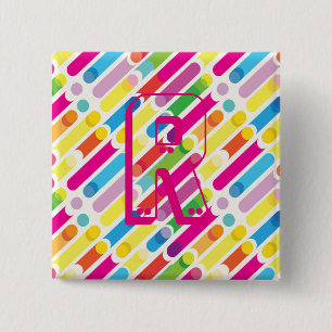 Monogram Rainbow Diagonal Lines Pattern Pop Art 2 Inch Square Button