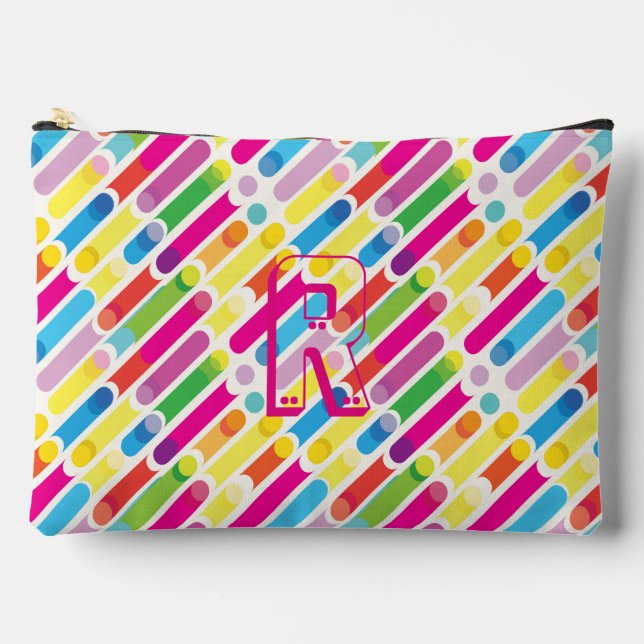 Monogram Rainbow Diagonal Lines Pattern Pop Art Accessory Pouch (Front)