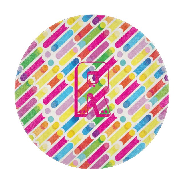 Monogram Rainbow Diagonal Lines Pattern Pop Art Cutting Board (Front)