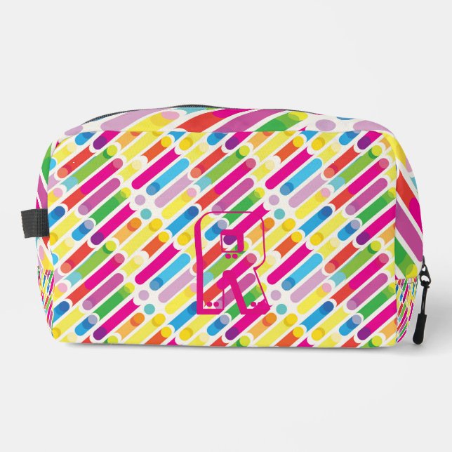 Monogram Rainbow Diagonal Lines Pattern Pop Art Dopp Kit (Front)