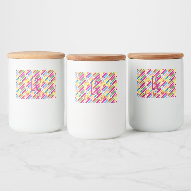 Monogram Rainbow Diagonal Lines Pattern Pop Art Food Label (Bottles)