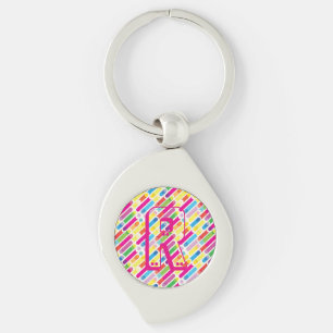 Monogram Rainbow Diagonal Lines Pattern Pop Art Keychain