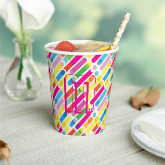 Monogram Rainbow Diagonal Lines Pattern Pop Art Paper Cups
