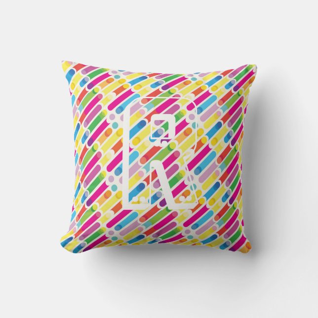 Monogram Rainbow Diagonal Lines Pattern Pop Art Throw Pillow (Front)