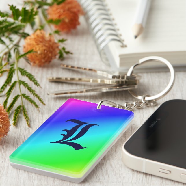 Monogram Rainbow Diagonal Stripes Keychain (Front Right)