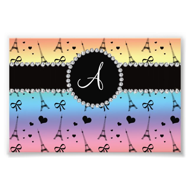 Monogram rainbow eiffel tower pattern photo print (Front)