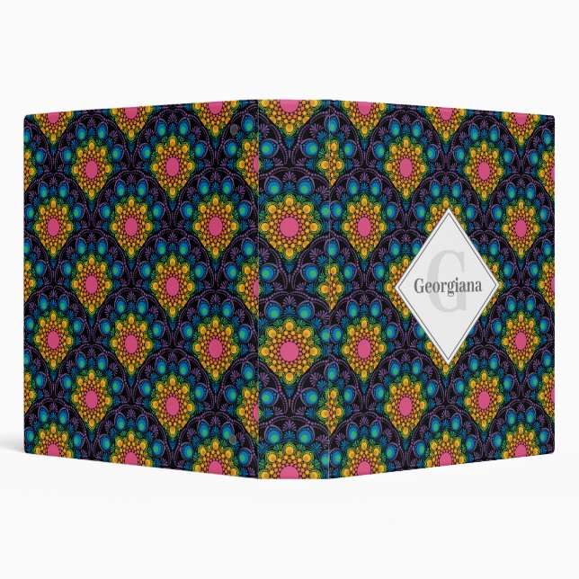 Monogram Rainbow Floral Fountain Art Deco Scallops Binder (Background)