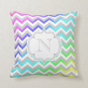 Monogram Rainbow Gradient Colourful Chevron Throw Pillow
