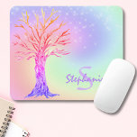 Monogram Rainbow Mouse Pad<br><div class="desc">This pretty mouse pad is decorated with a tree and a rainbow-coloured background with sparkling stars.
You can customize it with a name and monogram.
Original Mosaic Tree © Michele Davies.</div>