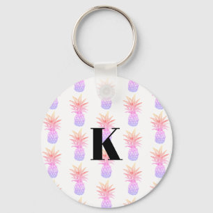 Monogram Rainbow Pineapple Tropical Pattern  Keychain