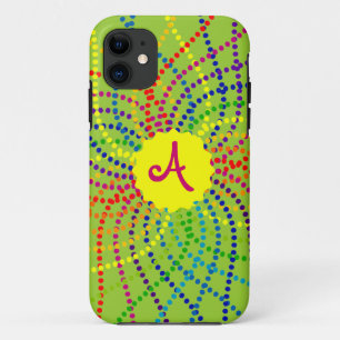 Monogram Rainbow Polka Dots Flower iPhone Case