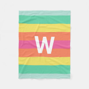 Monogram Rainbow Sherbet Color Block Stripe Family Fleece Blanket
