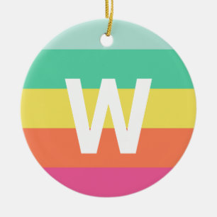 Monogram Rainbow Sherbet Colour Block Personalized Ceramic Ornament