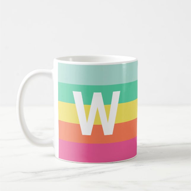 Monogram Rainbow Sherbet Colour Block Personalized Coffee Mug (Left)