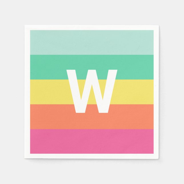 Monogram Rainbow Sherbet Colour Block Personalized Napkin (Front)