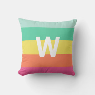 Monogram Rainbow Sherbet Colour Block Stripe Throw Pillow