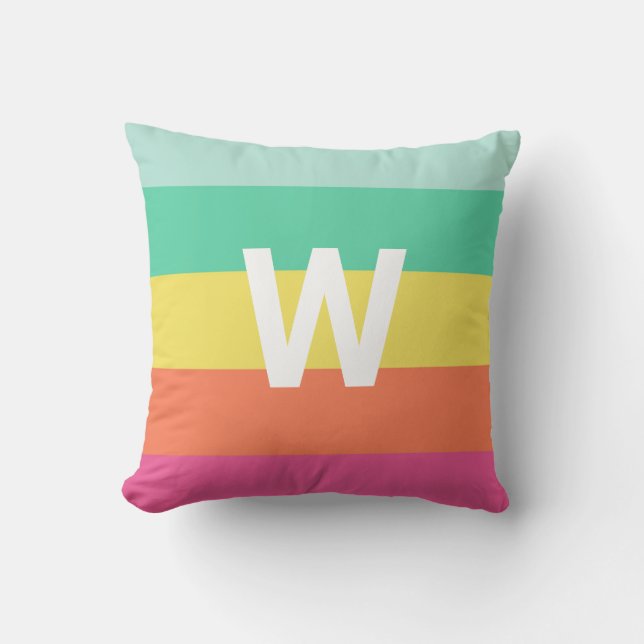 Monogram Rainbow Sherbet Colour Block Stripe Throw Pillow (Front)