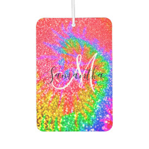 Monogram Rainbow Tie Dye Faux Glitter Photo Air Freshener