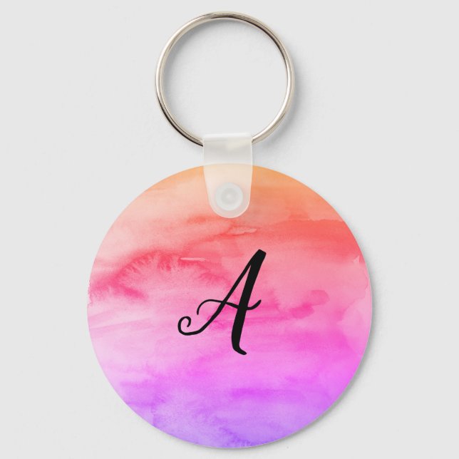 Monogram Rainbow Watercolor Painting Keychain (Front)