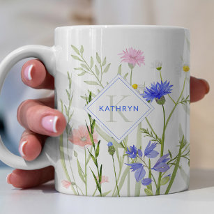 Monogram Rainbow Wild Flower Personal Coffee Mug