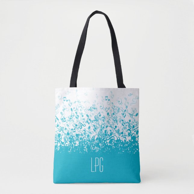 Monogram Raining Music Notes Aqua Tote Bag (Front)