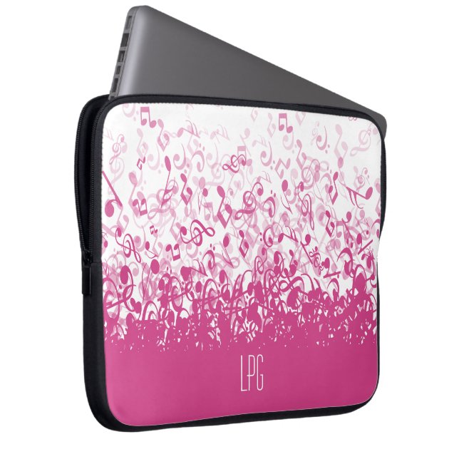 Monogram Raining Music Notes Fuchsia Pink Laptop Sleeve (Front Right)
