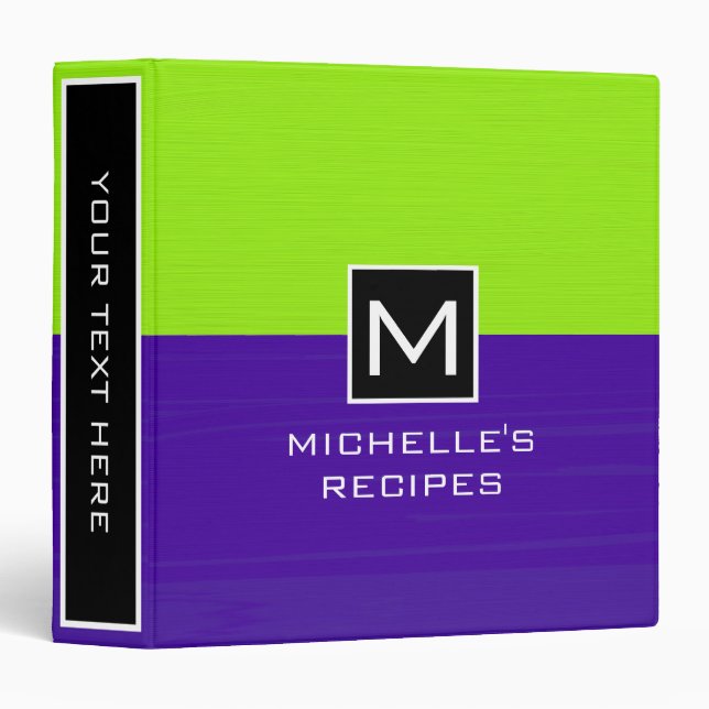 Monogram Recipe Modern Dark Purple Lime Binder (Front/Spine)