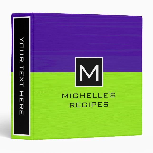 Monogram Recipe Modern Lime Dark Purple Binder (Front/Spine)
