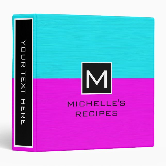 Monogram Recipe Modern Magenta Cyan Binder (Front/Spine)