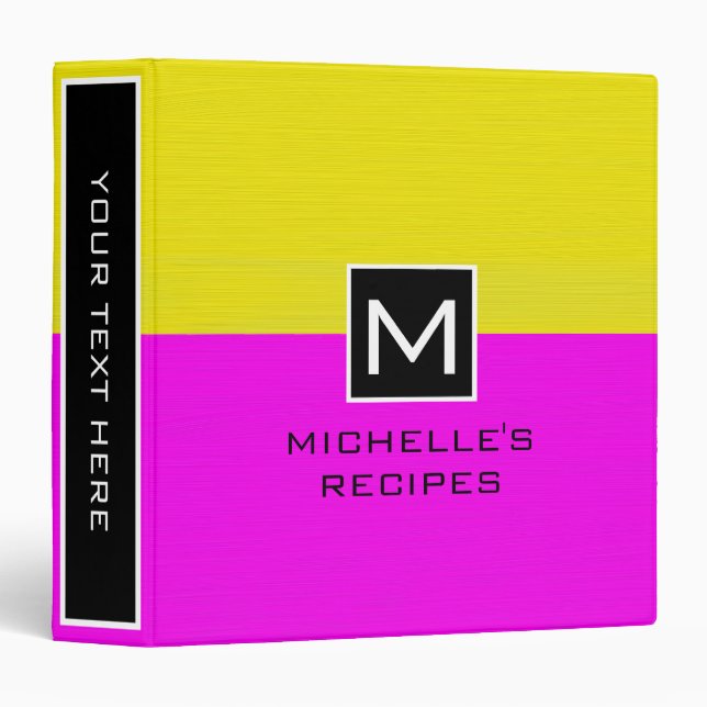 Monogram Recipe Modern Magenta Yellow Binder (Front/Spine)