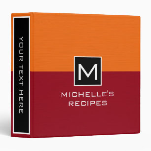 Monogram Recipe Modern Maroon Orange Binder