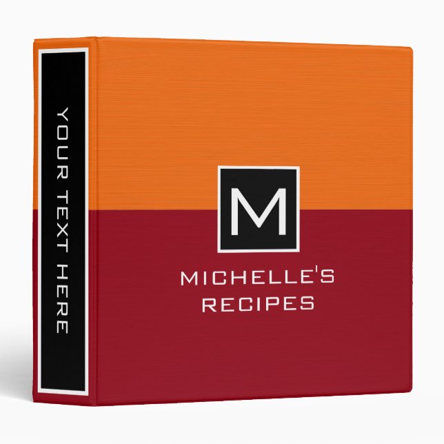 Monogram Recipe Modern Maroon Orange Binder (Front/Spine)