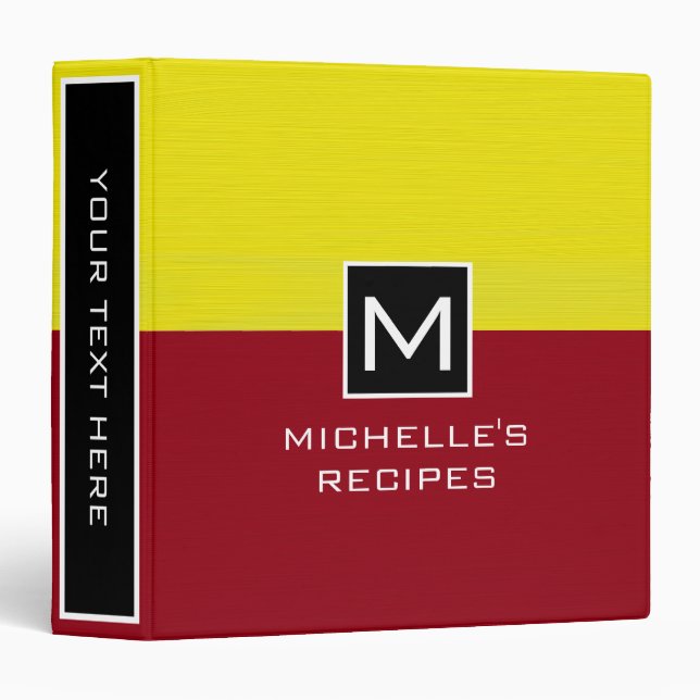 Monogram Recipe Modern Maroon Yellow Binder (Front/Spine)