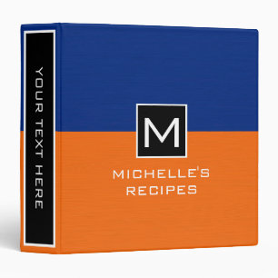 Monogram Recipe Modern Orange Dark Blue Binder