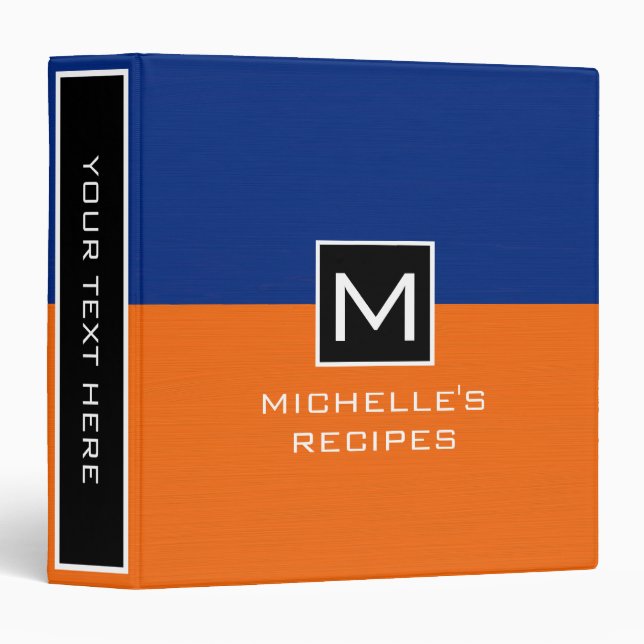 Monogram Recipe Modern Orange Dark Blue Binder (Front/Spine)