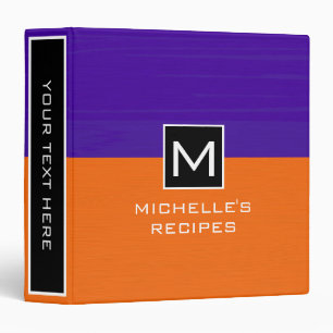 Monogram Recipe Modern Orange Dark Purple Binder